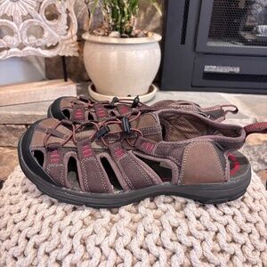 Dockers Men's Brown Leather Mesh Outdoor Pull Tie Comfort Sandals SZ 11M